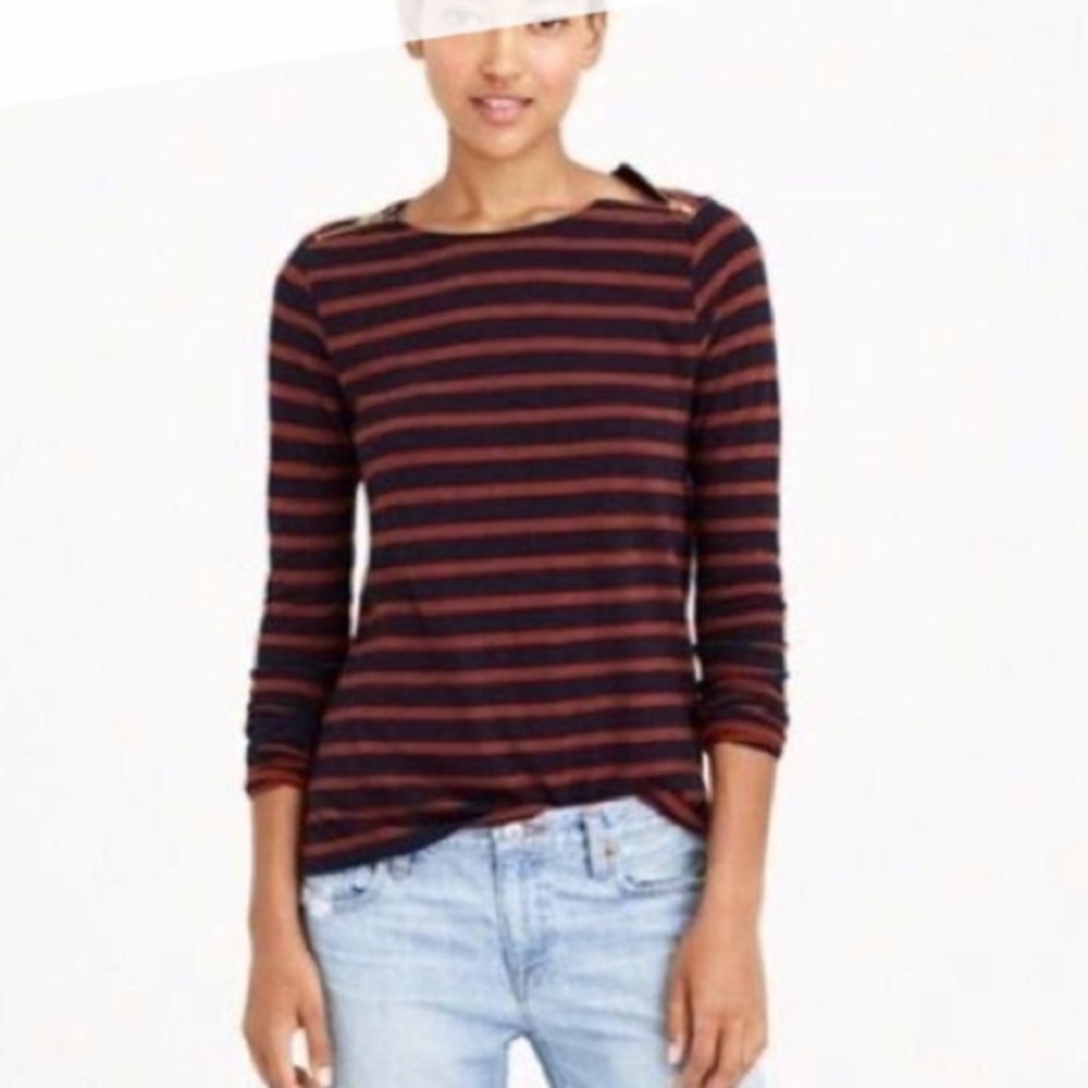 J.Crew 3/4 sleeve stripe zipper top